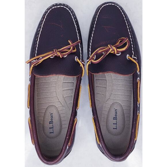 L.L. BEAN Brown Peebled Leather Boat Shoes Men's Size 8.5 D in EUC - Picture 3 of 16